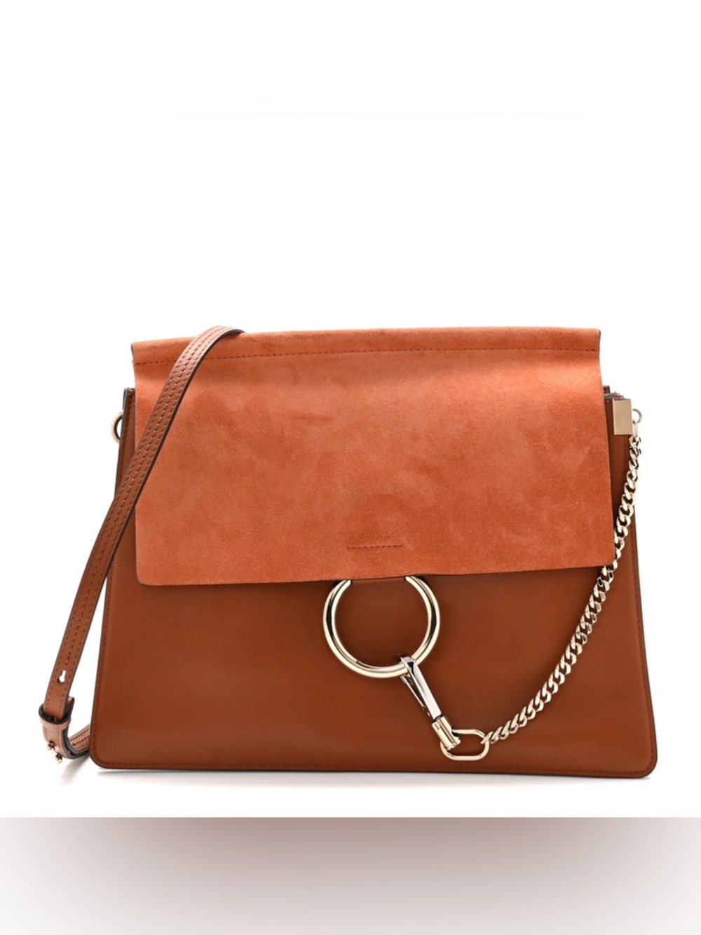 CHLOE Calfskin Suede Medium Faye Brown Leather & Nubuck Shoulder Bag - Picture 3 of 10